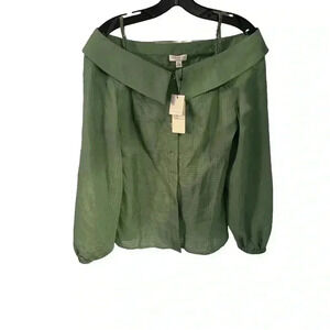 Current Air Los Angeles off the shoulder L/S button up top green NWT size Small
